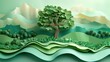 © hisilly - Paper Art Landscape with Green Tree - A stunning paper art creation featuring a beautiful landscape with a green tree as its focal point. Perfect for nature and art enthusiasts alike!