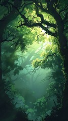 Poster - Green Forest Trees Sunlight Through The Canopy