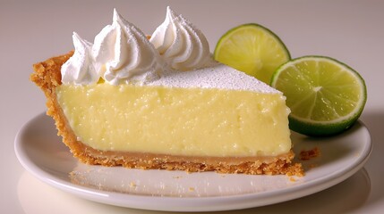 Tangy Key Lime Pie with smooth lime custard in crisp graham cracker crust, topped with whipped cream