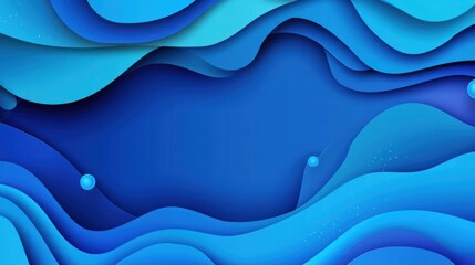 Wall Mural - abstract blue paper cut background with wavy layers, gradients, and floating spheres.