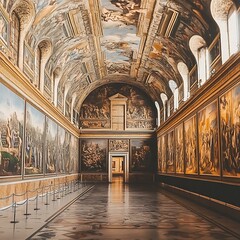 Wall Mural - Interior of a Large Hall with a High Ceiling and Paintings on the Walls