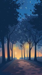 Sticker - Silhouette of Trees at Dusk With Stars