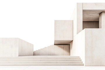 Leinwandbilder - Abstract minimalist architecture with geometric shapes and neutral tones, isolated on a white background