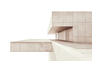 Poster - Abstract minimalist architecture with geometric shapes and neutral tones, isolated on a white background