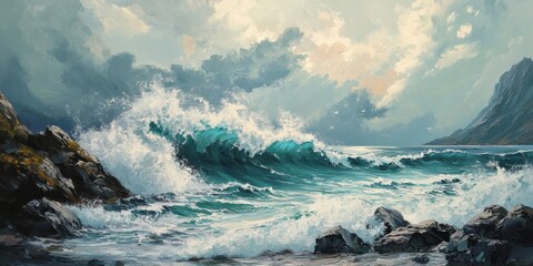 Poster - coastline with crashing waves