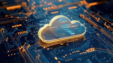 Poster - A glowing cloud icon on a circuit board represents the concept of cloud computing.
