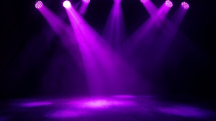 Sticker - purple  spotlights shine on stage floor in dark room, idea for background, backdrop, mock up