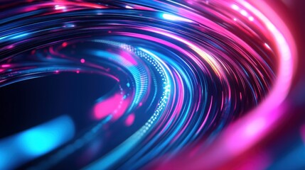 Abstract blue and pink glowing lines with a bokeh effect on a dark background.