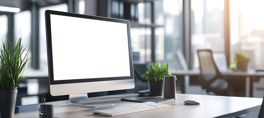 Wall Mural - stylish office setup featuring a computer screen mockup - transparent png banner for creative profes