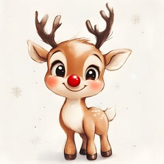 Wall Mural - A cute little reindeer with a tiny red nose and a happy smile