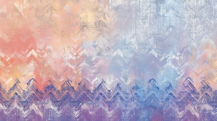 Canvas Print - Lavender to peach wallpaper featuring zigzag stripes in various shades of blue