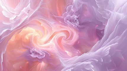 Canvas Print - Fractal clouds in pastel lavender and peach swirl gently for a dreamlike look