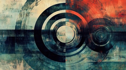 Wall Mural - Abstract Geometric Painting Industrial Shapes Dirty Textures Circular Abstraction Constructivist Art Digital Art Generative AI Long Poster Background Wallart