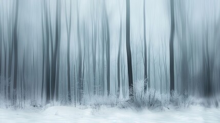 Canvas Print - Blurred winter forest with softened snow-laden trees under pale overcast sky