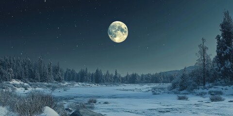 Canvas Print - snowy landscape under a full moon 