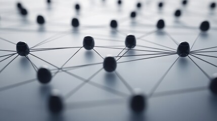 Poster - abstract black spheres connected by thin lines, creating a complex network pattern on a white surfac