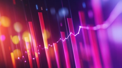 Wall Mural - abstract background with pink and orange glowing bars, lines and dots.