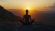 © Buzz Media - Woman Meditating on Mountaintop at Sunrise. Serene Mountain Mediation. Tranquility Mindfulness Horizon Background.
