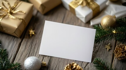 Wall Mural - Layout of a blank white card on the Christmas table