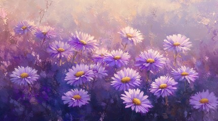 Wall Mural - Purple asters, wild field. Generative AI