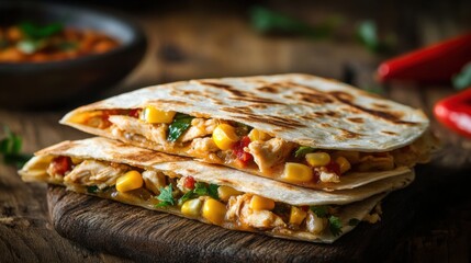 Quesadilla, chicken, corn, chili pepper. Generative AI