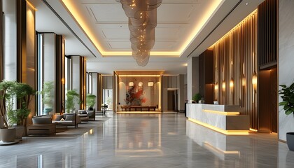 Wall Mural - Chic Boutique Hotel Lobby Showcasing Elegant Decor and Warm Hospitality