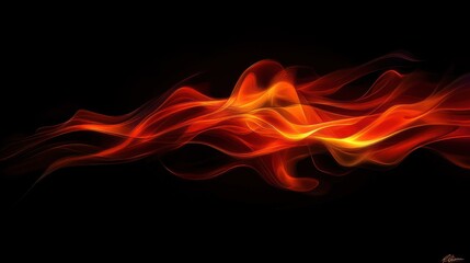 Wall Mural - abstract fiery orange and yellow waves on a black background.