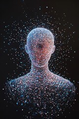 Wall Mural - A human figure made of glowing particles, a digital representation of a human form.