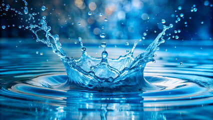 Water splash in a clear blue pool , splashing, water, refreshing, motion, liquid, droplets, aqua, wet, ripple, freshness, nature