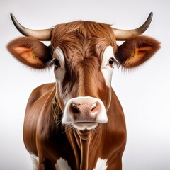 Portrait of a red cow isolated on a white background