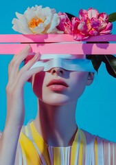 Wall Mural - Woman Wearing Flowers and a Blindfold