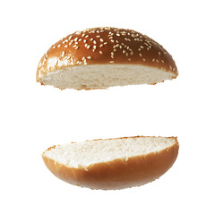 sesame seed hamburger bun isolated on transparent background Generative Ai.