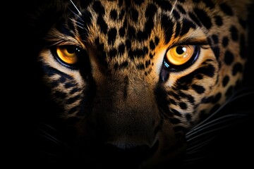 a leopard's eyes glowing in the darkness, its gaze piercing through the night like twin beacons of p