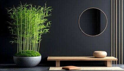 Wall Mural - Vivid Abstract Bamboo Arrangement with Geometric Shapes on Dark Background