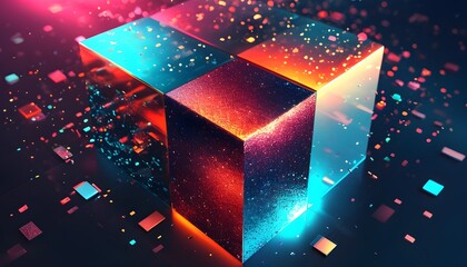 Poster - Vibrant 3D Abstraction with Textured Cubes and Rectangles in a Stunning Layered Design for Dynamic Desktop Wallpaper