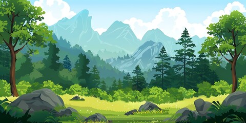 Mountain Landscape with Trees and Rocks Illustration