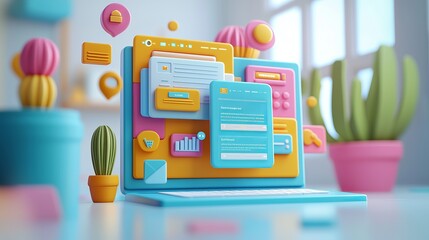 Colorful digital workspace with vibrant elements showcasing a modern interface and interactive design for creative projects.