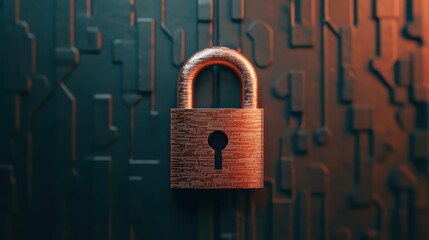 Wall Mural - conceptual lock with encrypted binary patterns, protecting a password stored securely