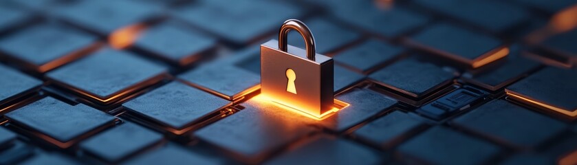 Wall Mural - conceptual password icon locked inside a glowing encryption grid, symbolizing data protection
