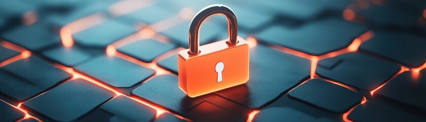 Wall Mural - conceptual password icon locked inside a glowing encryption grid, symbolizing data protection