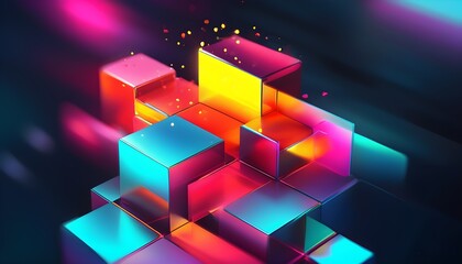 Wall Mural - Vibrant 3D Abstraction with Textured Cubes and Rectangles in a Stunning Layered Design for Dynamic Desktop Wallpaper