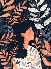 Wall Mural - Woman in a Forest with a Floral Pattern