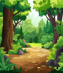 Wall Mural - Green Forest Path Illustration