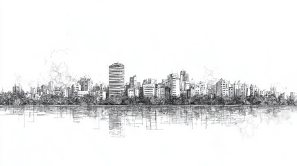 Ciudad Guayana, Venezuela, black and white pen pencil hand-drawn effect drawing illustration for travel poster, card, wallpaper, backdrop or banner. Modern, clear, artistic and simple