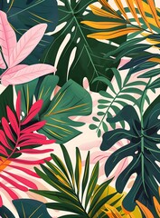 Canvas Print - Tropical Leaves Pattern Background Illustration