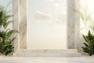 Wall Mural - White Marble Steps Minimalist Product Display Background