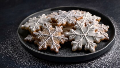 Wall Mural -  A plate of delicate, sugar-dusted snowflake-shaped cookies