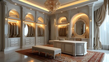 Wall Mural - elegant luxury dressing room with sleek design and advanced generative AI elements