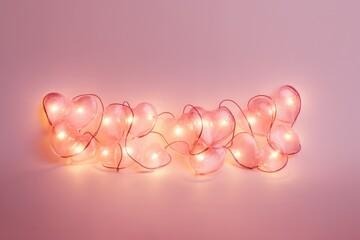 Wall Mural - a warm, glowing heart-shaped string light arrangement against a soft pink background