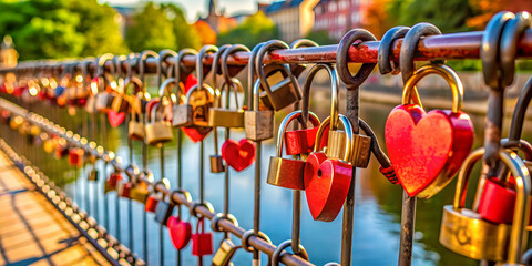 love lock bridge with heart-shaped padlocks inscribed with couples' names , romance, love locks, bri